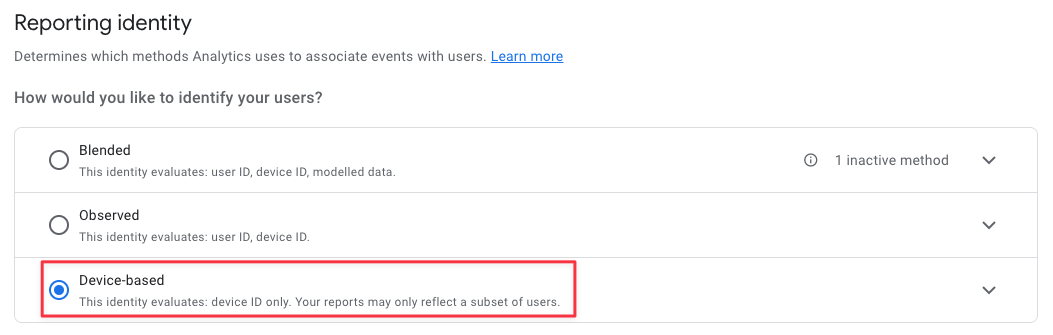 Reporting Identity setting