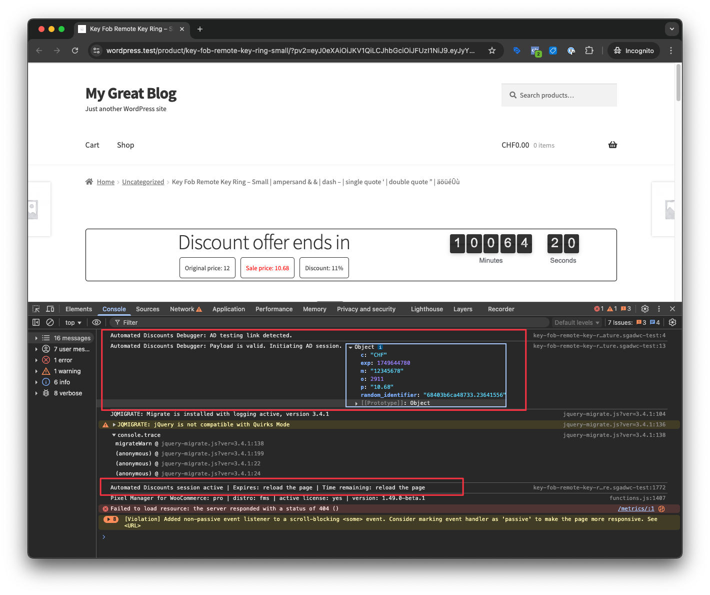 Console debug messages