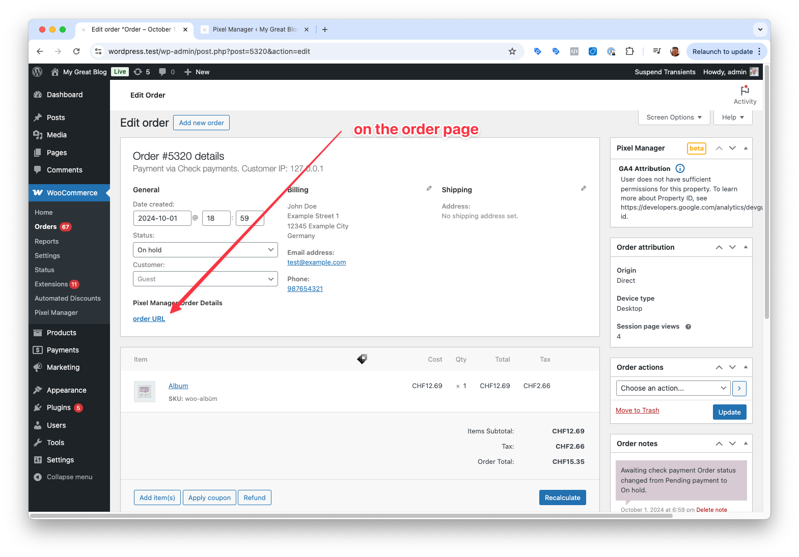 Extra Order Data Output in the order window