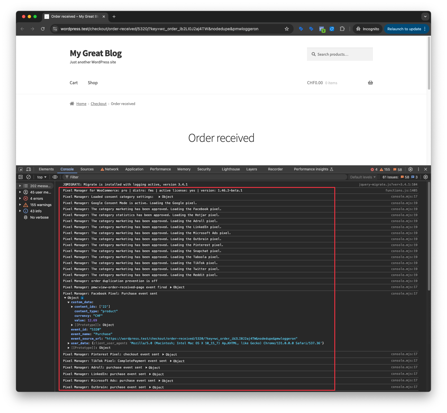 Extra Order Data Output example 1