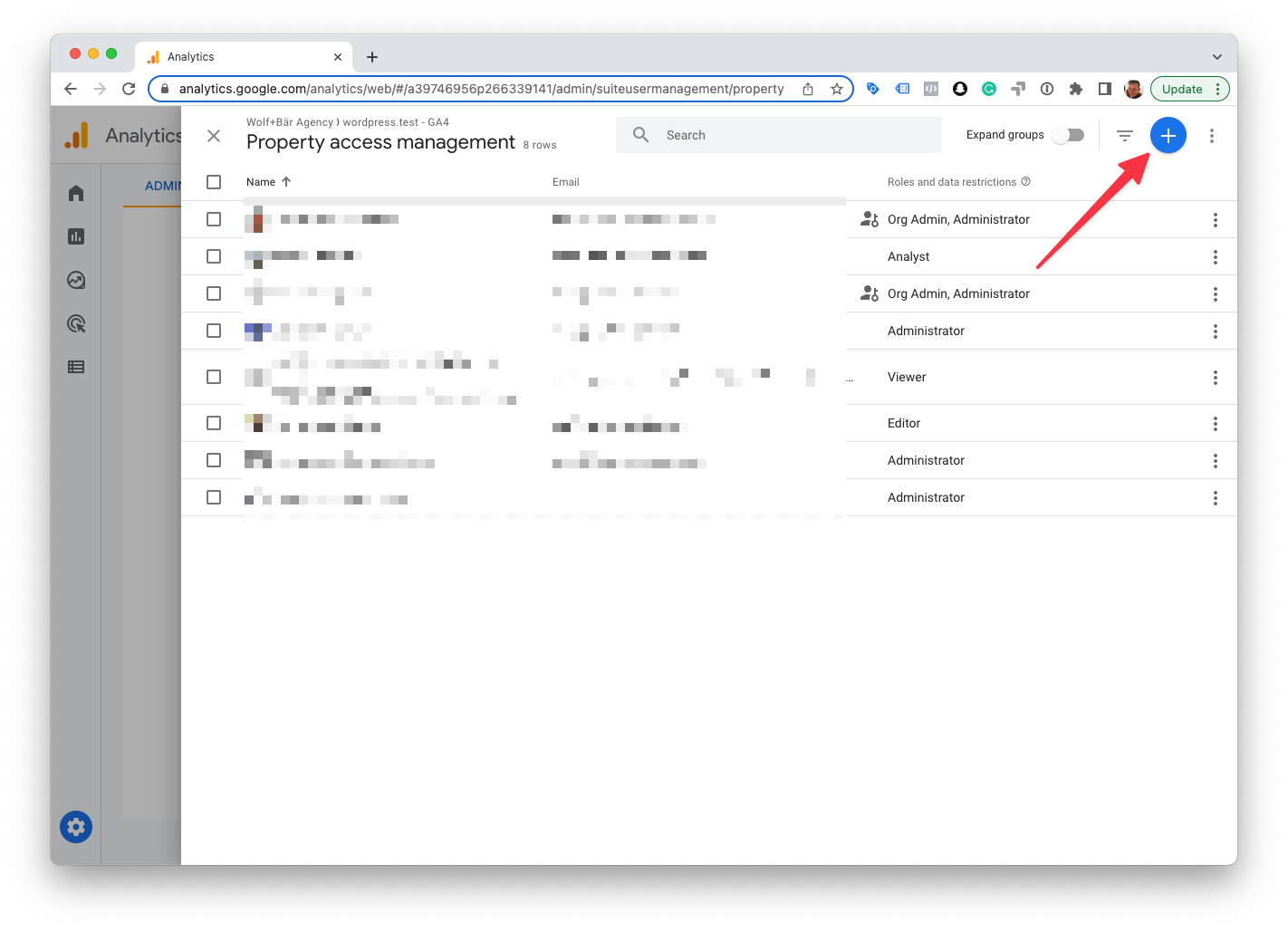 GA4 admin settings property access management add new user button