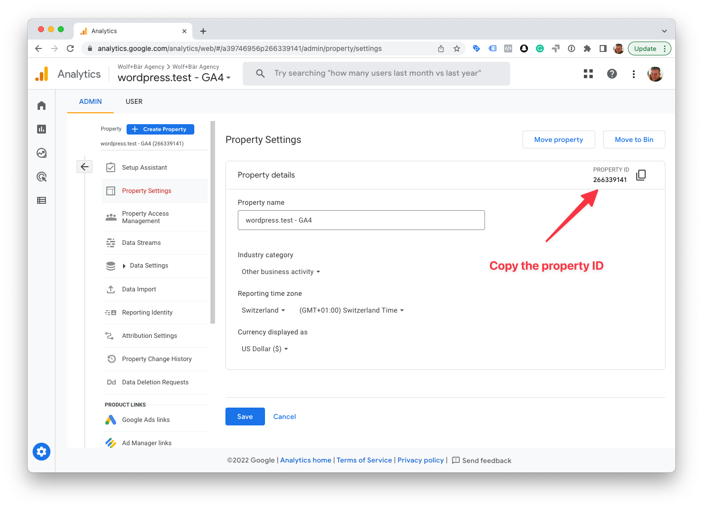 GA4 admin copy the property settings