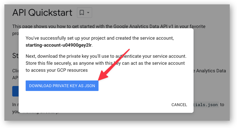 GA4 Data API credentials download window