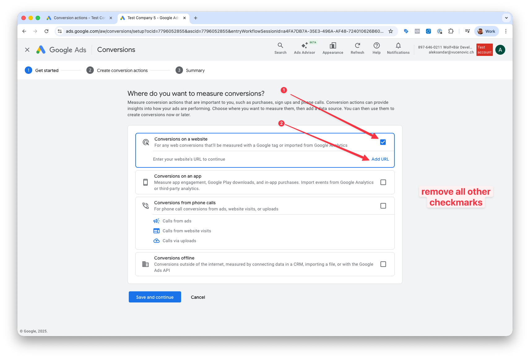 Google Ads conversion type