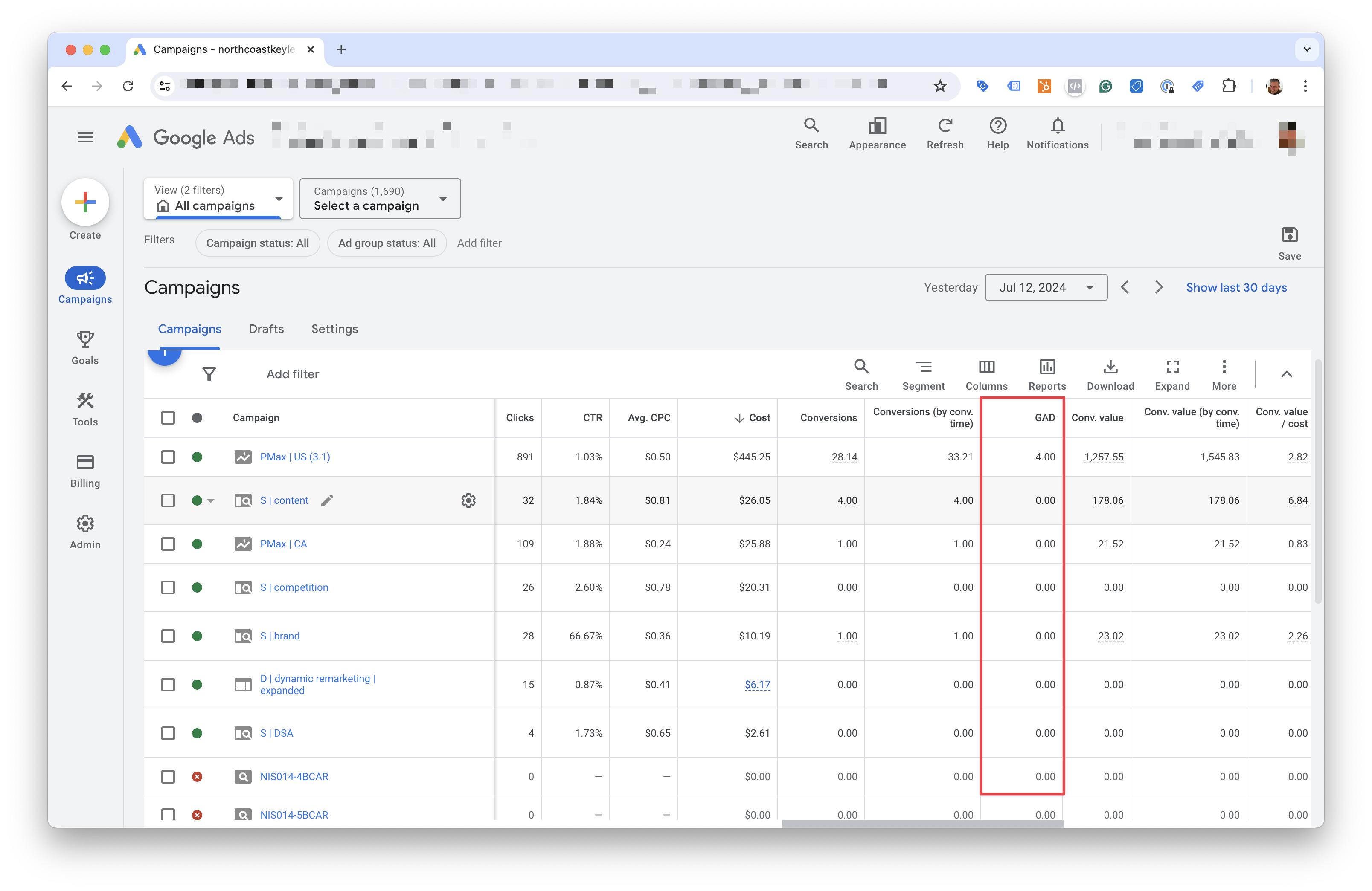 Google Ads Custom Variable custom column