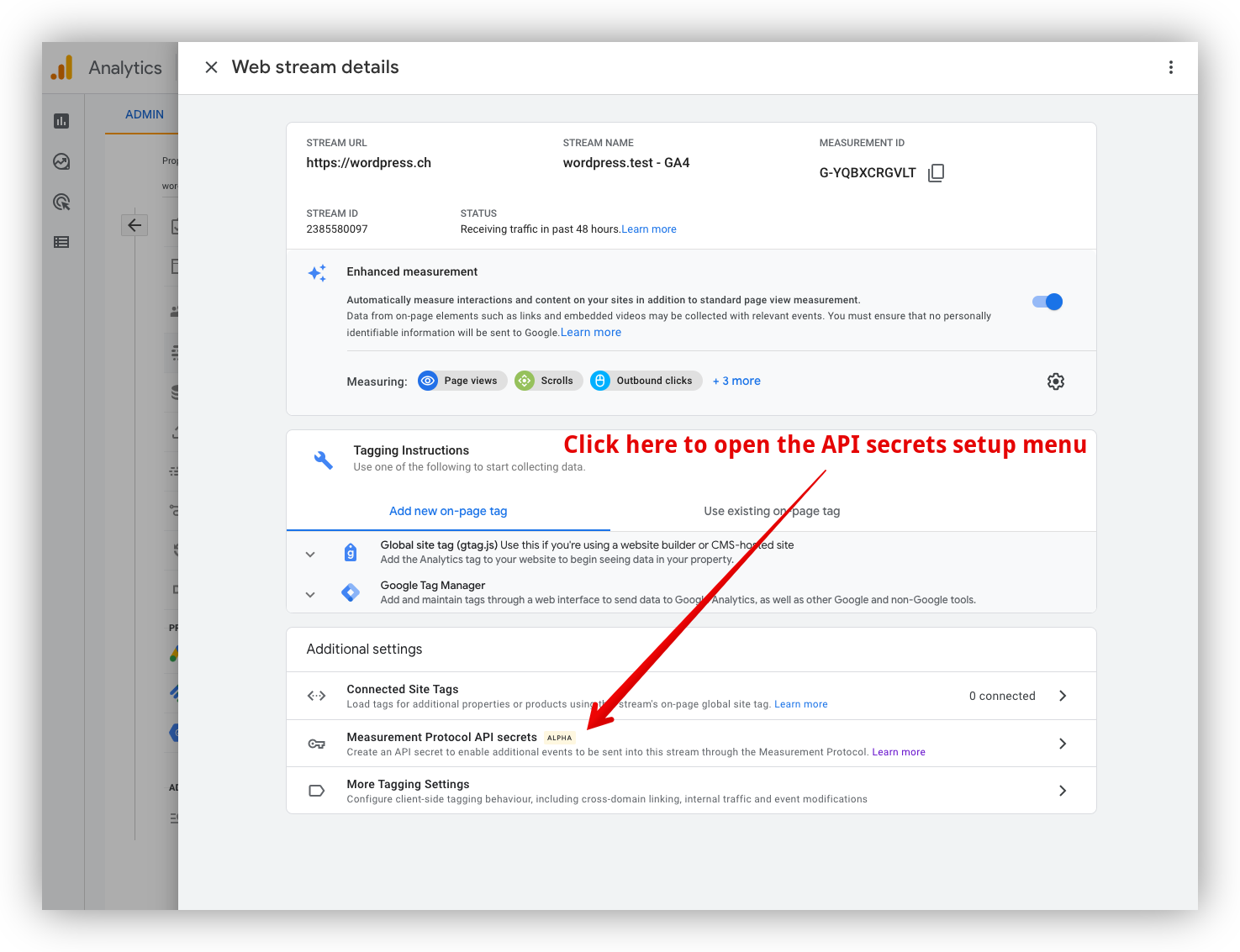 GA4 settings API secret menu
