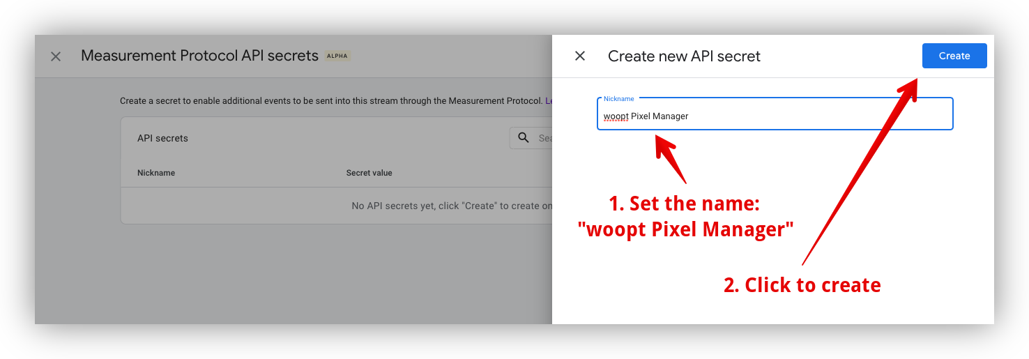 GA4 settings give API secret name