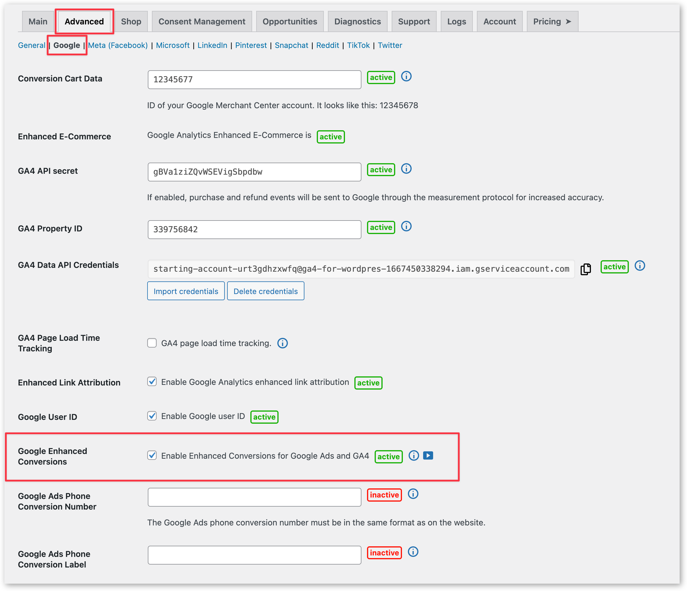 Enable Google Enhanced Conversions in the Pixel Manager