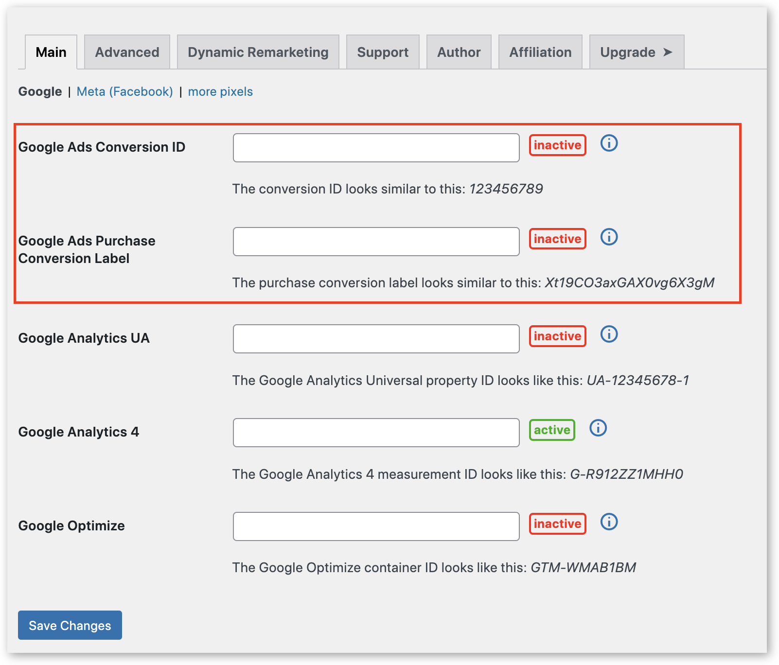 Paste the conversion ID and label