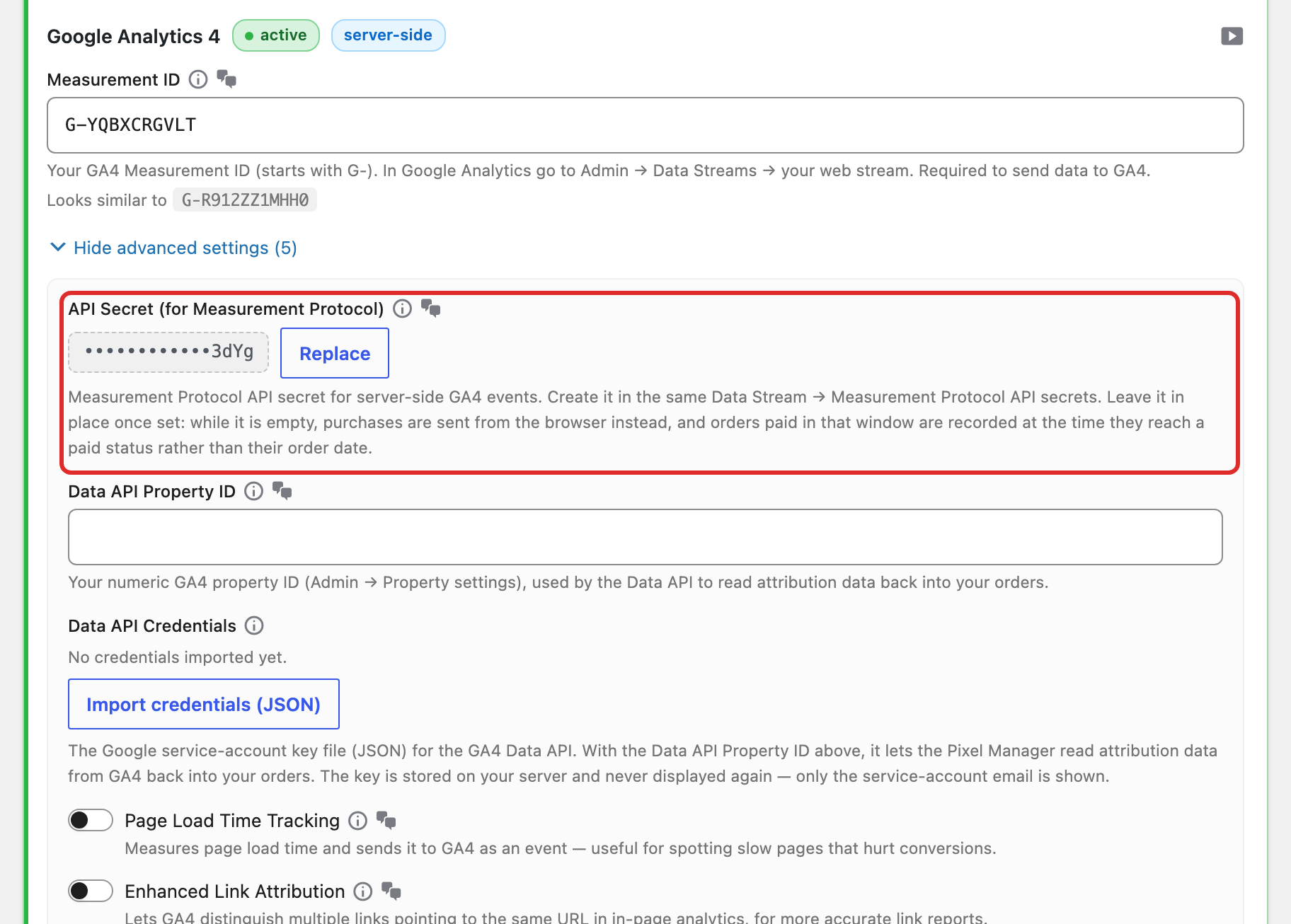 Paste the API secret into the Pixel Manager for WooCommerce plugin