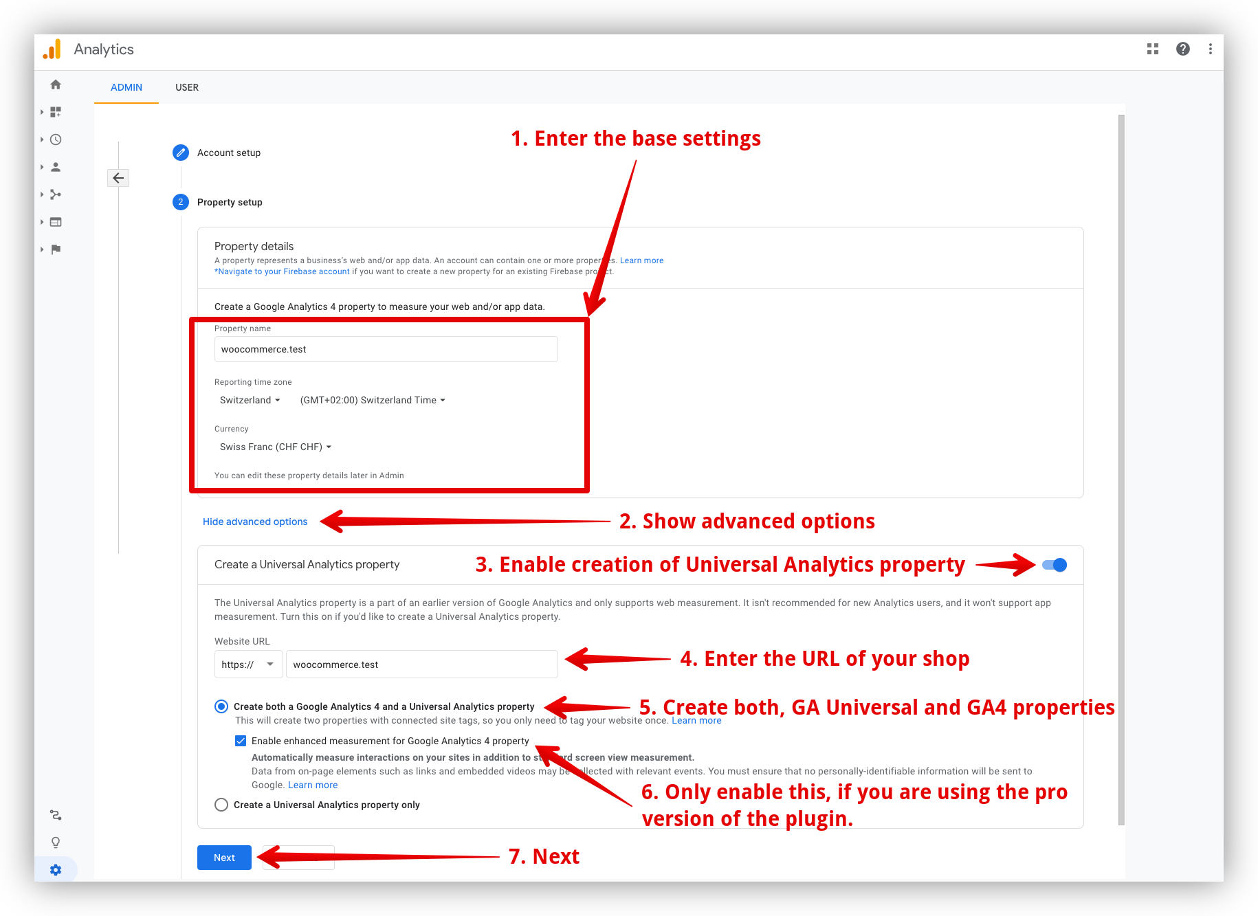 Choose your property settings