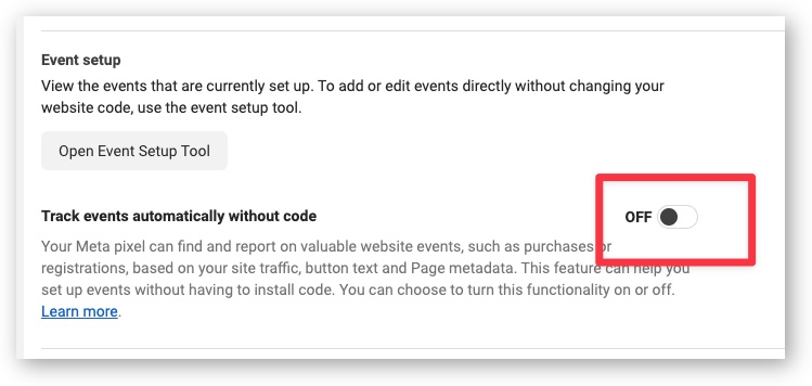 Turn off the automatic events tracking feature in the Facebook Events Manager
