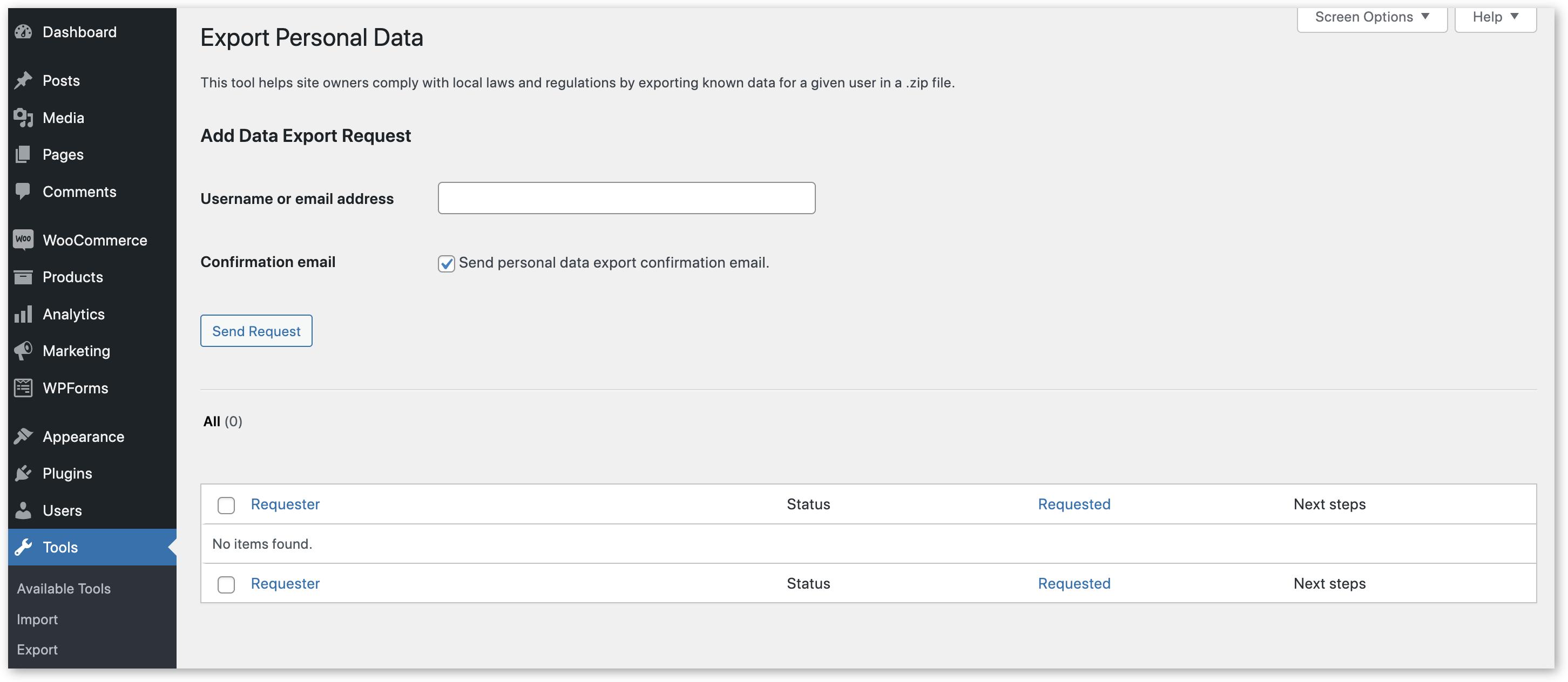 WordPress&#39;s tool to export personal data directly from the platform.