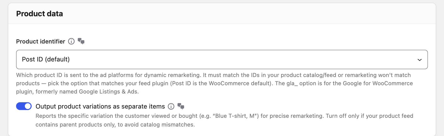 The Product data card in the Pixel Manager