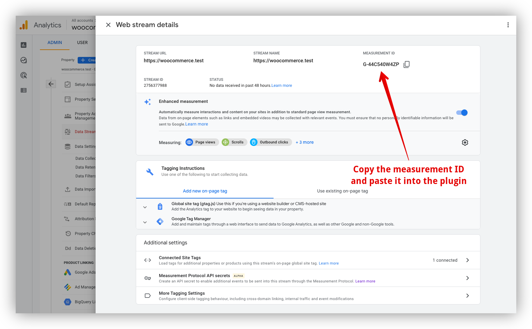 Copy the Measurement ID from GA4