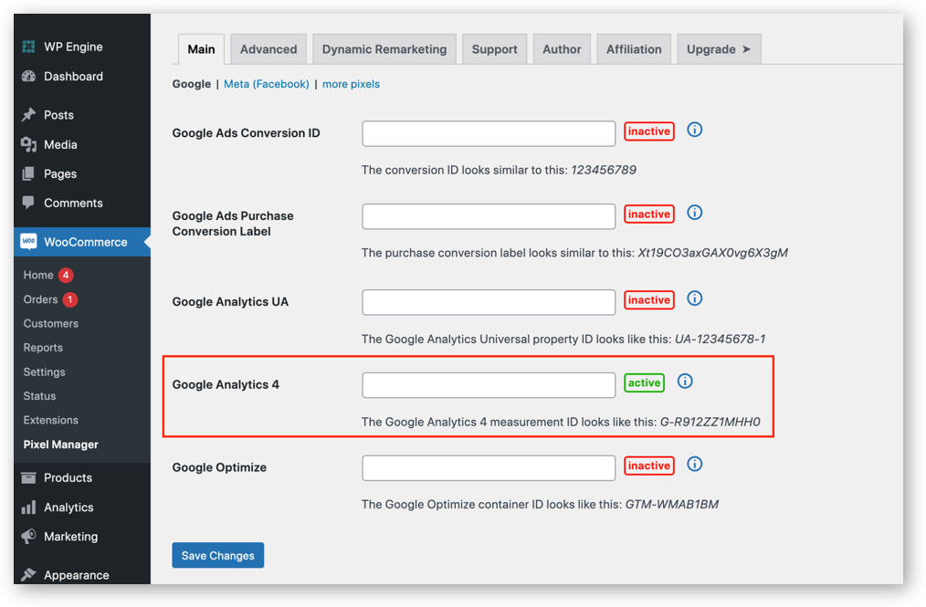 Enter the GA4 Measurement ID in Pixel Manager for WooCommerce