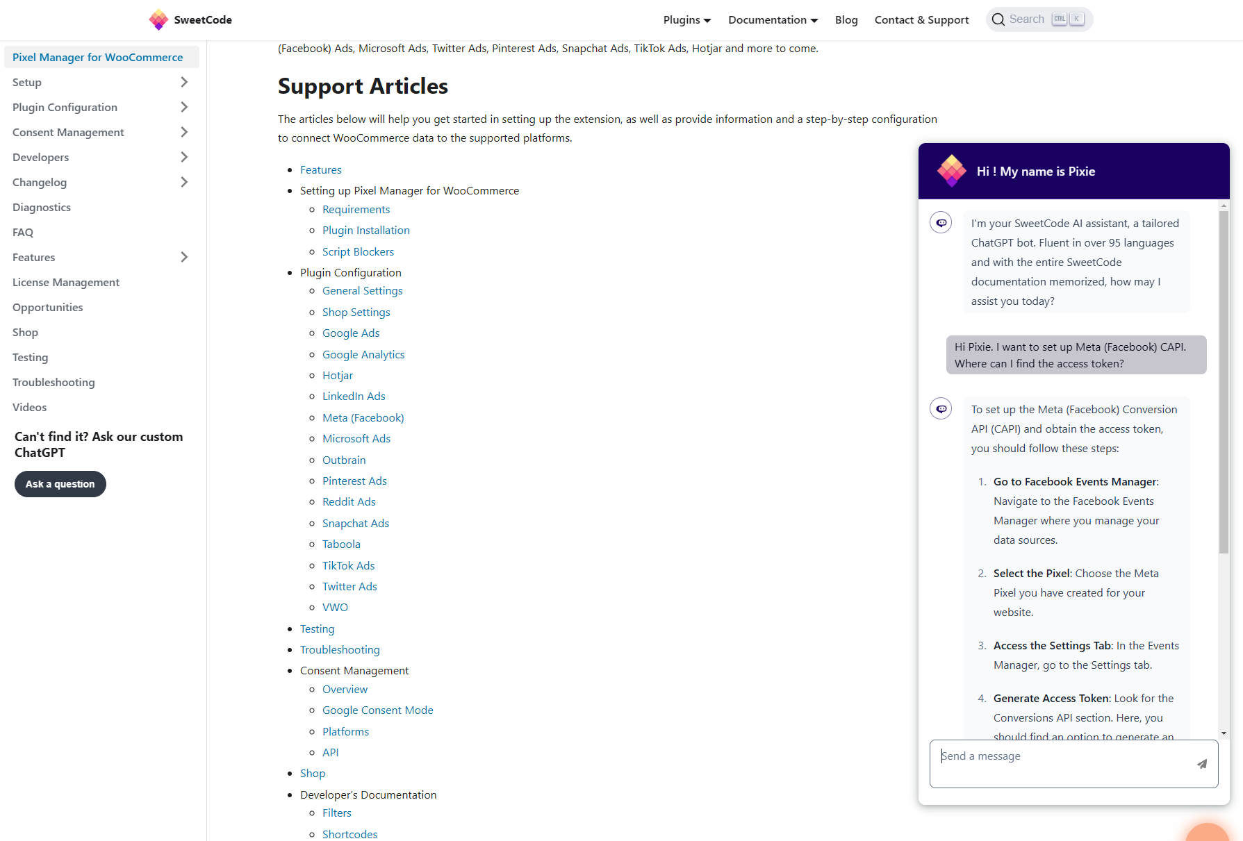 Pixel Manager intelligent documentation chatbot