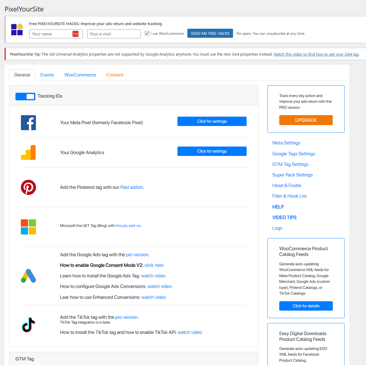 PixelYourSite settings